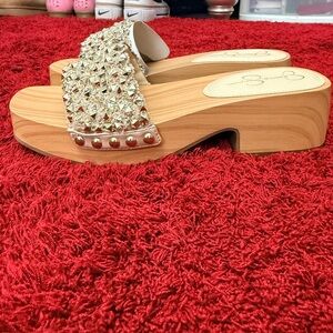 Y2K Embellished Wooden Platform Sandals
